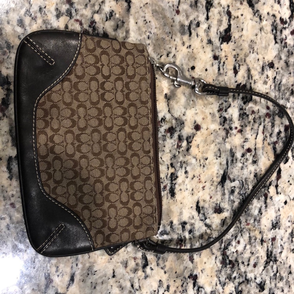 Brown Logo Coach Wristlet